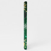 Kerstsneeuwvlokken op groene achtergrond iPhone hoesje (Rechterkant)