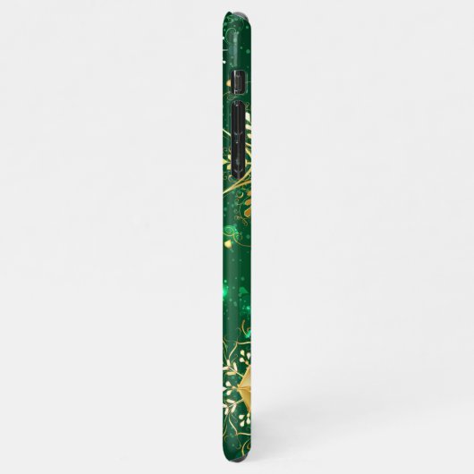 Kerstsneeuwvlokken op groene achtergrond iPhone hoesje (Linkerkant)