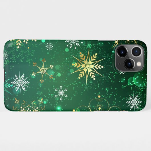 Kerstsneeuwvlokken op groene achtergrond iPhone hoesje (Achterkant horizontaal)