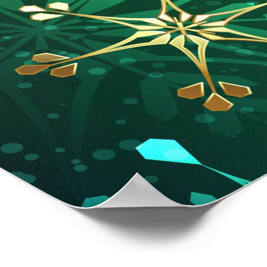 Kerstsneeuwvlokken op groene achtergrond poster (Hoek)