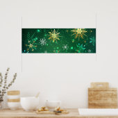 Kerstsneeuwvlokken op groene achtergrond poster (Keuken)