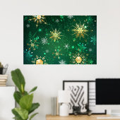 Kerstsneeuwvlokken op groene achtergrond poster (Thuiskantoor)
