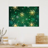 Kerstsneeuwvlokken op groene achtergrond poster (Keuken)