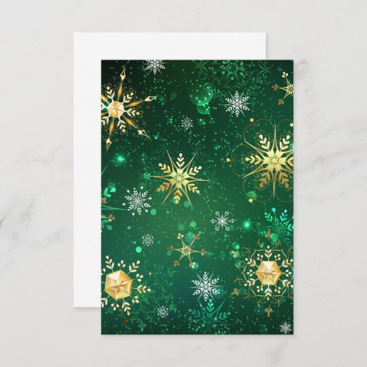 Kerstsneeuwvlokken op groene achtergrond RSVP kaartje (Voorkant / Achterkant)