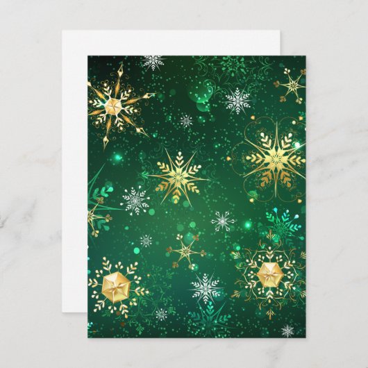 Kerstsneeuwvlokken op groene achtergrond RSVP kaartje (Voorkant / Achterkant)