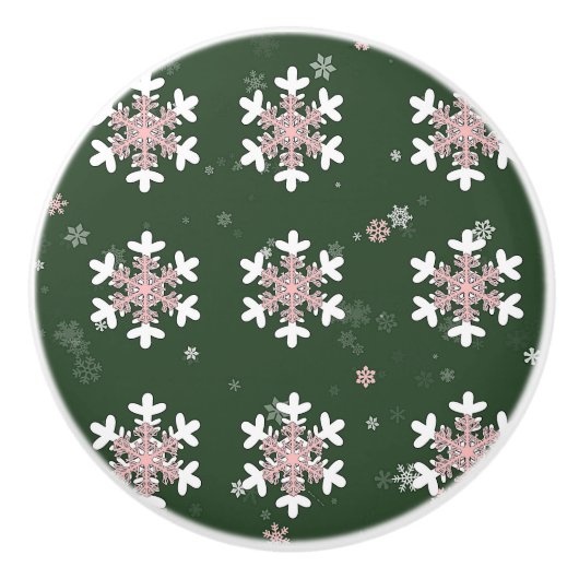 Kerstsneeuwvlokken op groene la trekknop keramische knop (Voorkant)