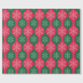Kerstsneeuwvlokken op Retro Green Red Ogee Cadeaupapier (Vlak)