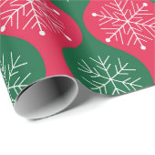 Kerstsneeuwvlokken op Retro Green Red Ogee Cadeaupapier (Rol Hoek)