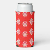 Kerstsneeuwvlokken op rood seltzer blikjeskoeler (Seltzer Voorkant)