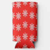 Kerstsneeuwvlokken op rood seltzer blikjeskoeler (Achterkant)