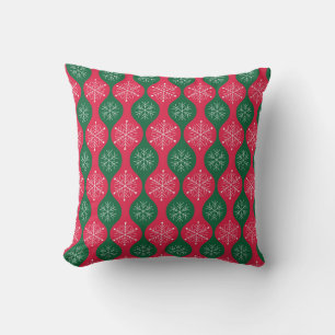 Kerstsneeuwvlokken op vintage groene rode Ogee Kussen