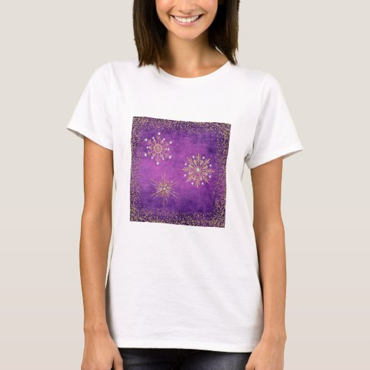 Kerstsneeuwvlokken Paars en goudglitter T-shirt (Voorkant)