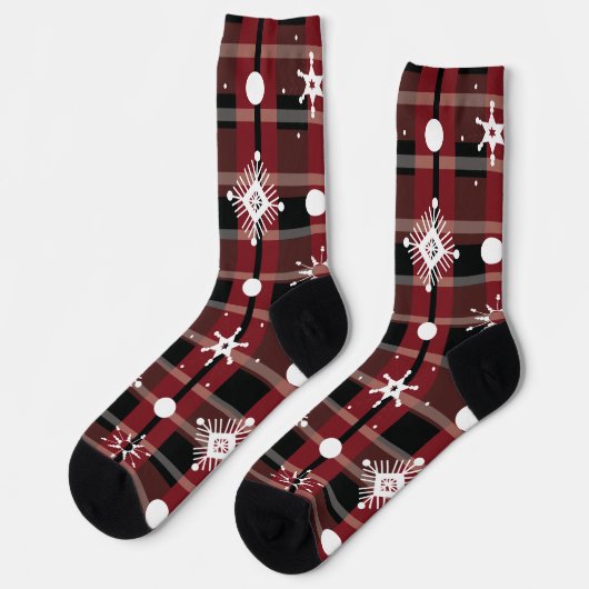Kerstsneeuwvlokken Plaid Script Naam Sokken (Links)