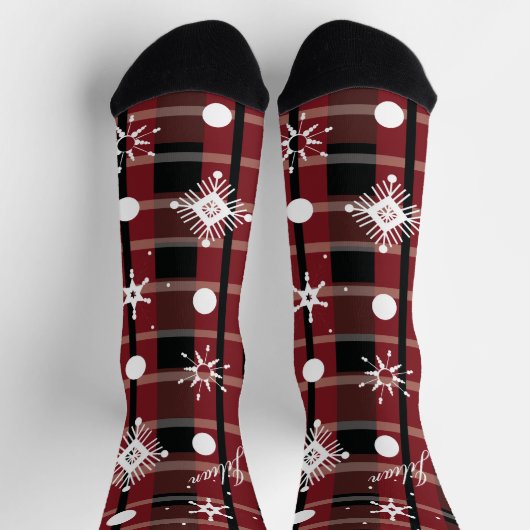 Kerstsneeuwvlokken Plaid Script Naam Sokken (Top)