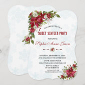 Kerstsneeuwvlokken Poinsettia Sweet Sixteen Kaart (Voorkant / Achterkant)