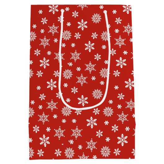 Kerstsneeuwvlokken rode en witte tas medium cadeauzakje (Achterkant)