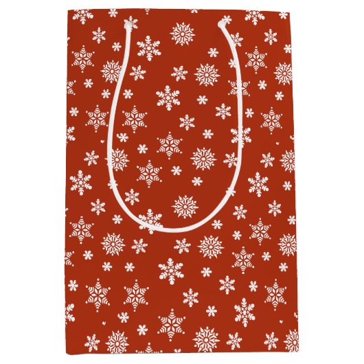 Kerstsneeuwvlokken rode en witte tas medium cadeauzakje (Voorkant)