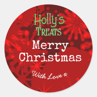 Kerstsneeuwvlokken rode label