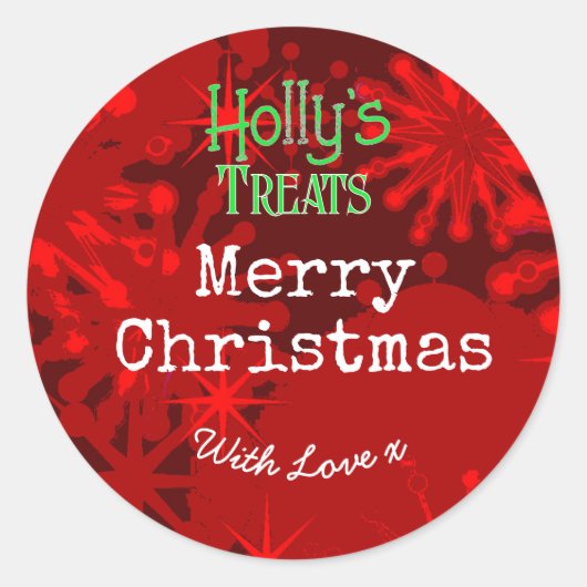 Kerstsneeuwvlokken rode label (Voorkant)