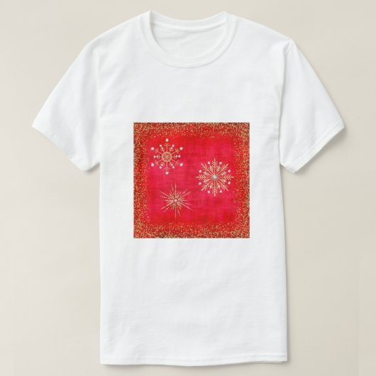 Kerstsneeuwvlokken Rood en Glitter T-shirt (Design voorkant)