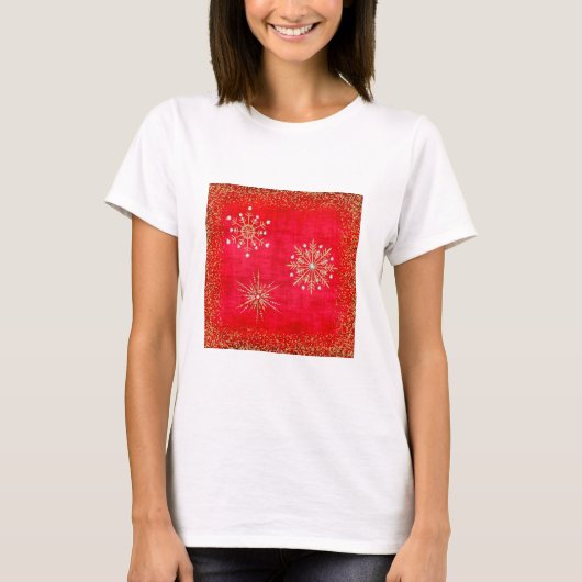 Kerstsneeuwvlokken Rood en Glitter T-shirt (Voorkant)