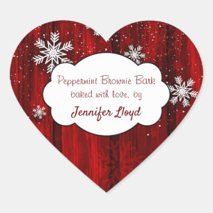 Kerstsneeuwvlokken Rood Rustiek Hout Hart Sticker