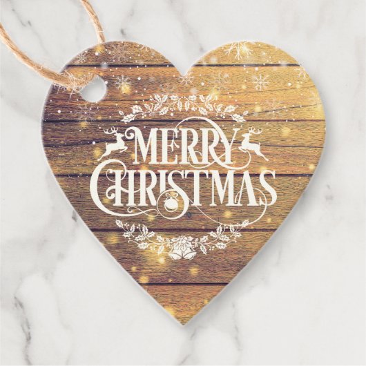 Kerstsneeuwvlokken Rustiek Hout Bedankjes Labels (Voorkant)