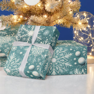 Kerstsneeuwvlokken Sneeuw Teal Wit Decoupage Cadeaupapier