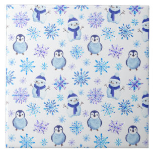 Kerstsneeuwvlokken, Sneeuwmannen en Pinguïns Tegeltje