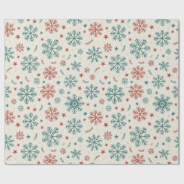 Kerstsneeuwvlokken & Sterren Vintage Patroon Cadeaupapier