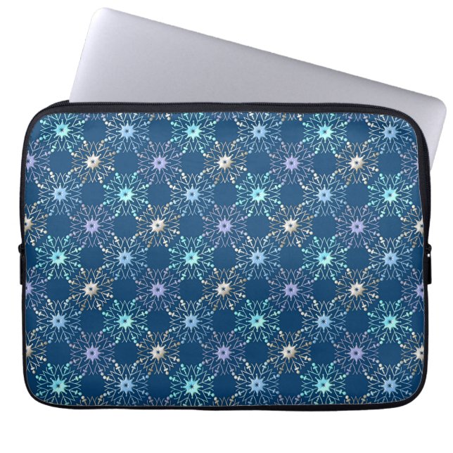 Kerstsneeuwvlokken Vakantiepatroon Laptop Sleeve (Voorkant)