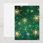 Kerstsneeuwvlokken van goud op een groene achtergr feestdagenkaart (Voorkant / Achterkant)