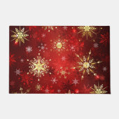 Kerstsneeuwvlokken van goud op een rode achtergron deurmat (Voorkant)