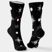 Kerstsneeuwvlokken Zwart wit script Naam Rood Sokken (Gebogen)