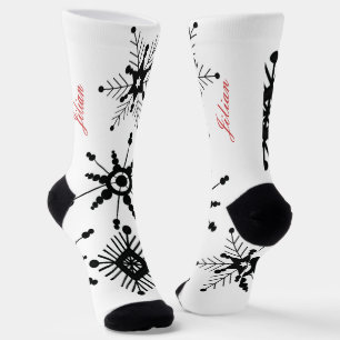 Kerstsneeuwvlokken Zwarte Script Naam Rood Sokken