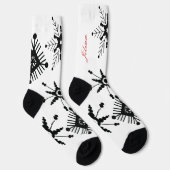 Kerstsneeuwvlokken Zwarte Script Naam Rood Sokken (Rechts)