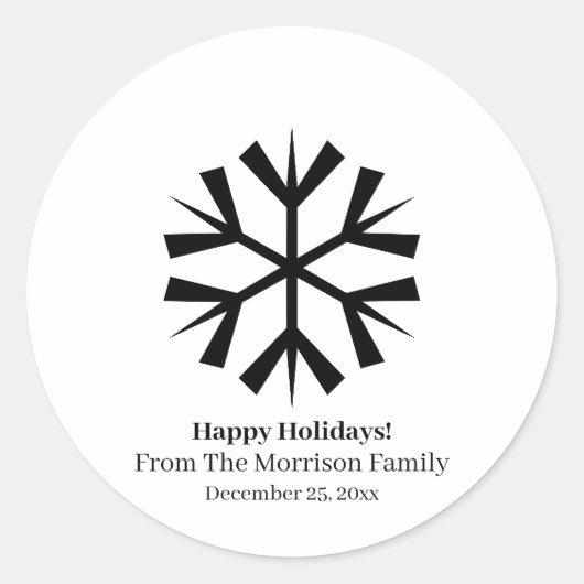 Kerstsneeuwvlokken zwarte witte datum ronde sticker (Voorkant)