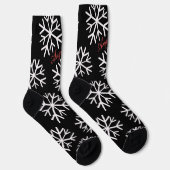 Kerstsneeuwvlokken Zwarte Witte Script Naam Sokken (Rechts)