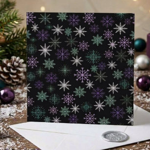 Kerstsneeuwvlokpatroon Zwart Paars Mint Teal Kaart