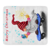 Kerstsnijbord Skater Gnome met cadeaus Snijplank (Voorkant)