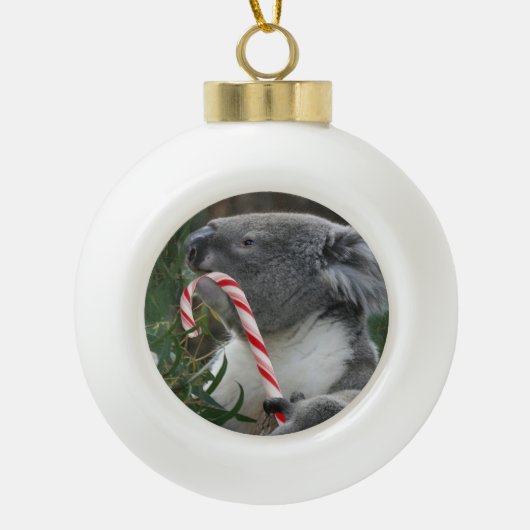 Kerstsnoe Cane Koala Keramische Bal Ornament (Voorkant)