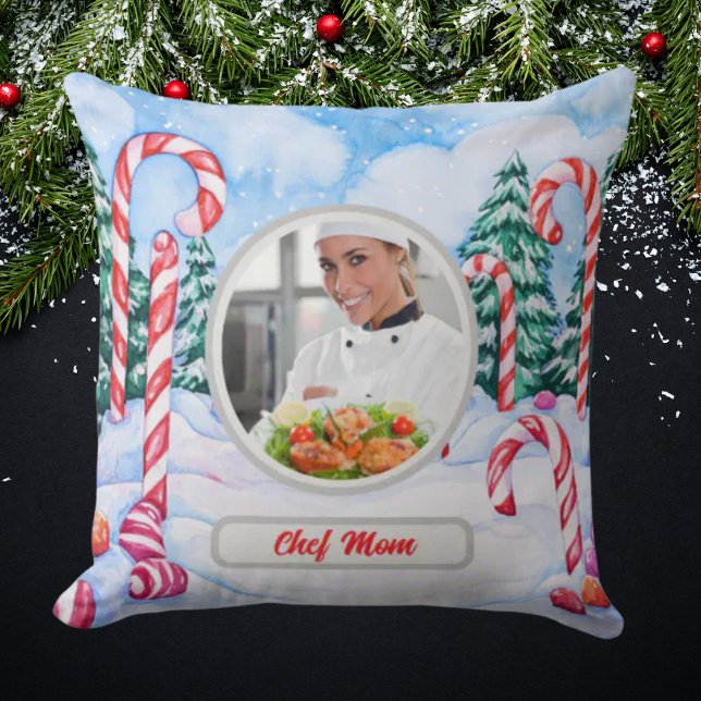 Kerstsnoep Cane Gepersonaliseerde Chef Mam Foto Kussen (Creator heeft geüpload)