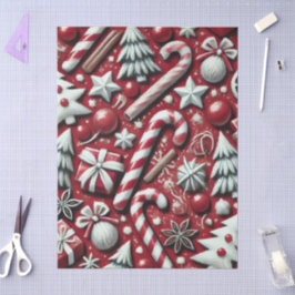 Kerstsnoep Cane Tree Cadeaus Red Decoupage Tissuepapier