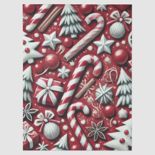 Kerstsnoep Cane Tree Cadeaus Red Decoupage Tissuepapier (Voorkant)