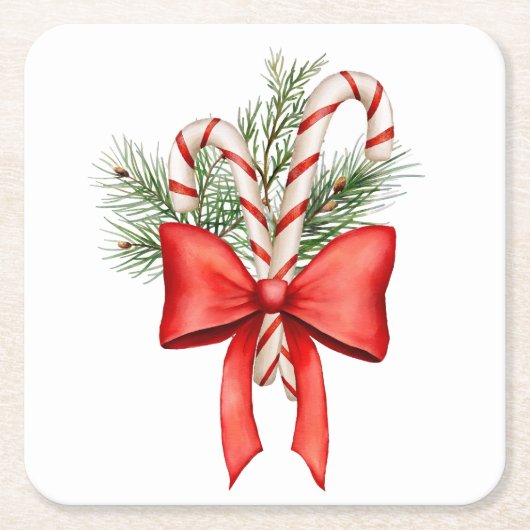 Kerstsnoep Cane Winter Cocktail Servet Kartonnen Onderzetters (Voorkant)
