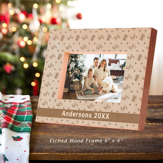 Kerstsnoep Canes & Cadeaus Patroon Naam 6x4 Gegraveerde Lijstjes