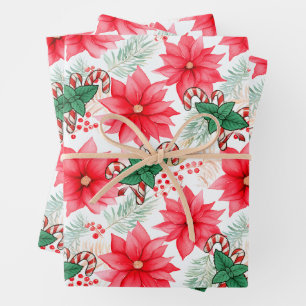 Kerstsnoep Canes & Poinsettias Inpakpapier Vel