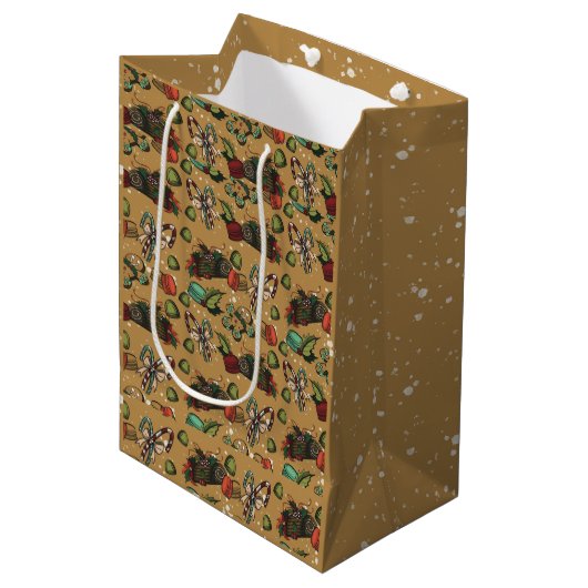 Kerstsnoep- Coco (Kleur) Midden Geschenkentas Medium Cadeauzakje (Voorkant Gekanteld)