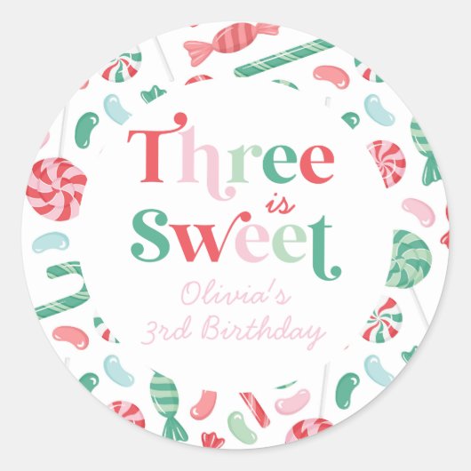 Kerstsnoep Drie is Zoet 3e verjaardag Ronde Sticker (Voorkant)