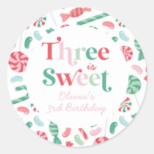 Kerstsnoep Drie is Zoet 3e verjaardag Ronde Sticker